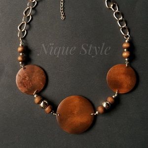 Wood and Gold Statement Necklace