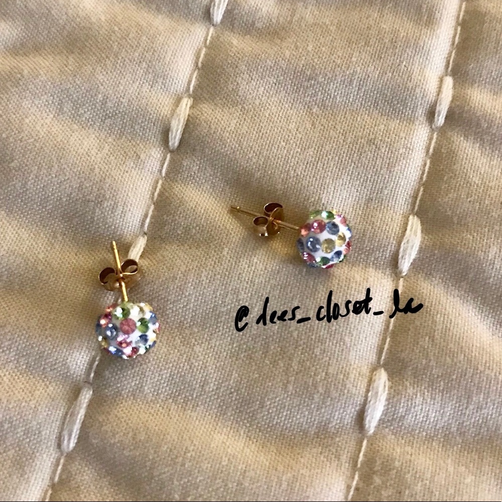 14K Solid Gold Crystal Ball Stud Earrings