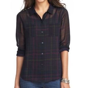 LOFT Shear Plaid Blouse