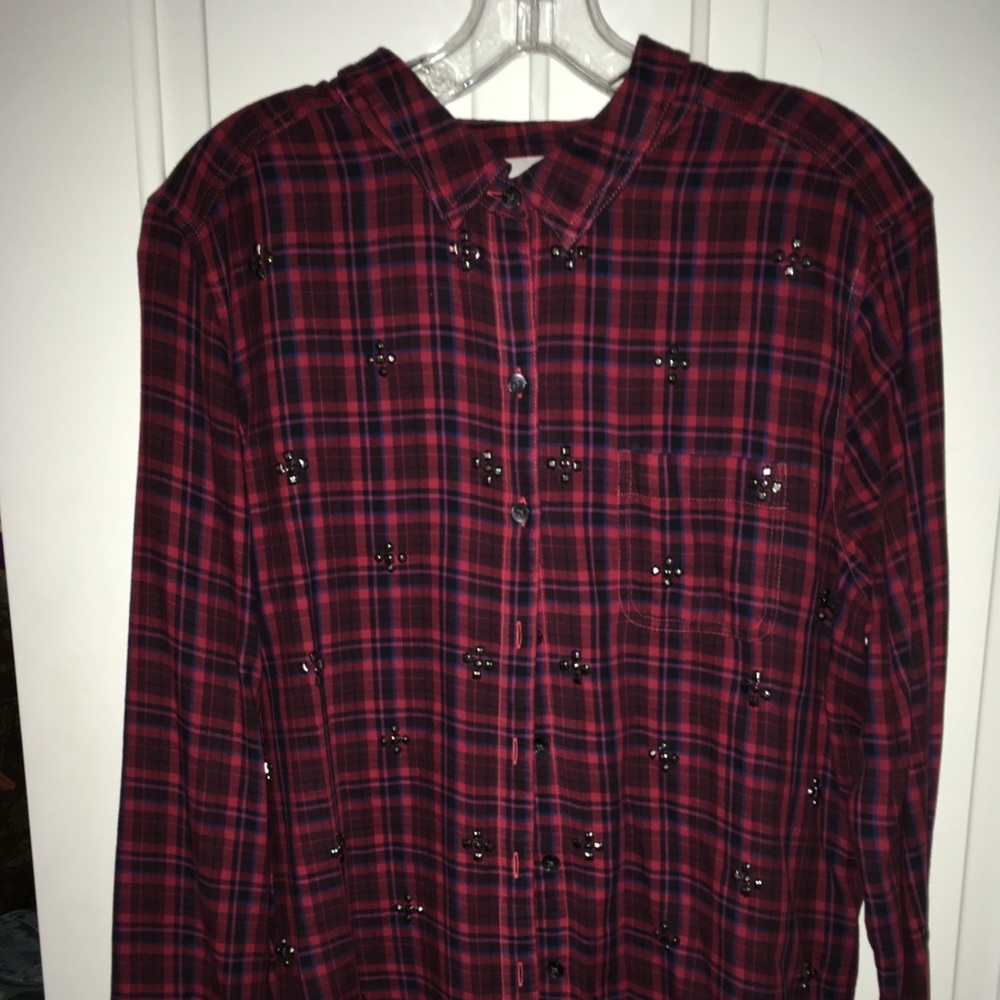 Halogen Plaid embellished shirt