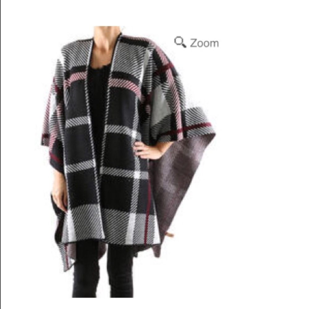 Checkered Ruana Poncho - Picture 2 of 4