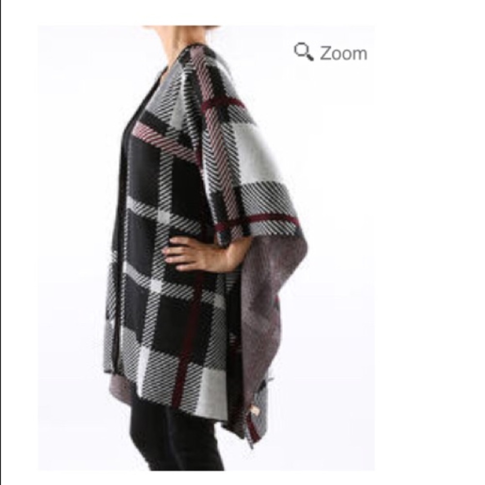 Checkered Ruana Poncho - Picture 3 of 4