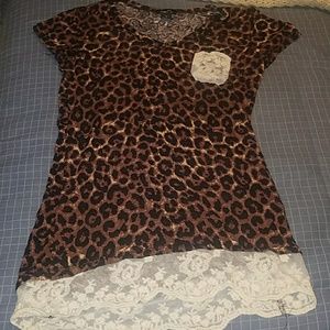 A cheetah print with lace boarded shirt