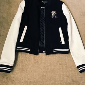 Navy blue varsity jacket