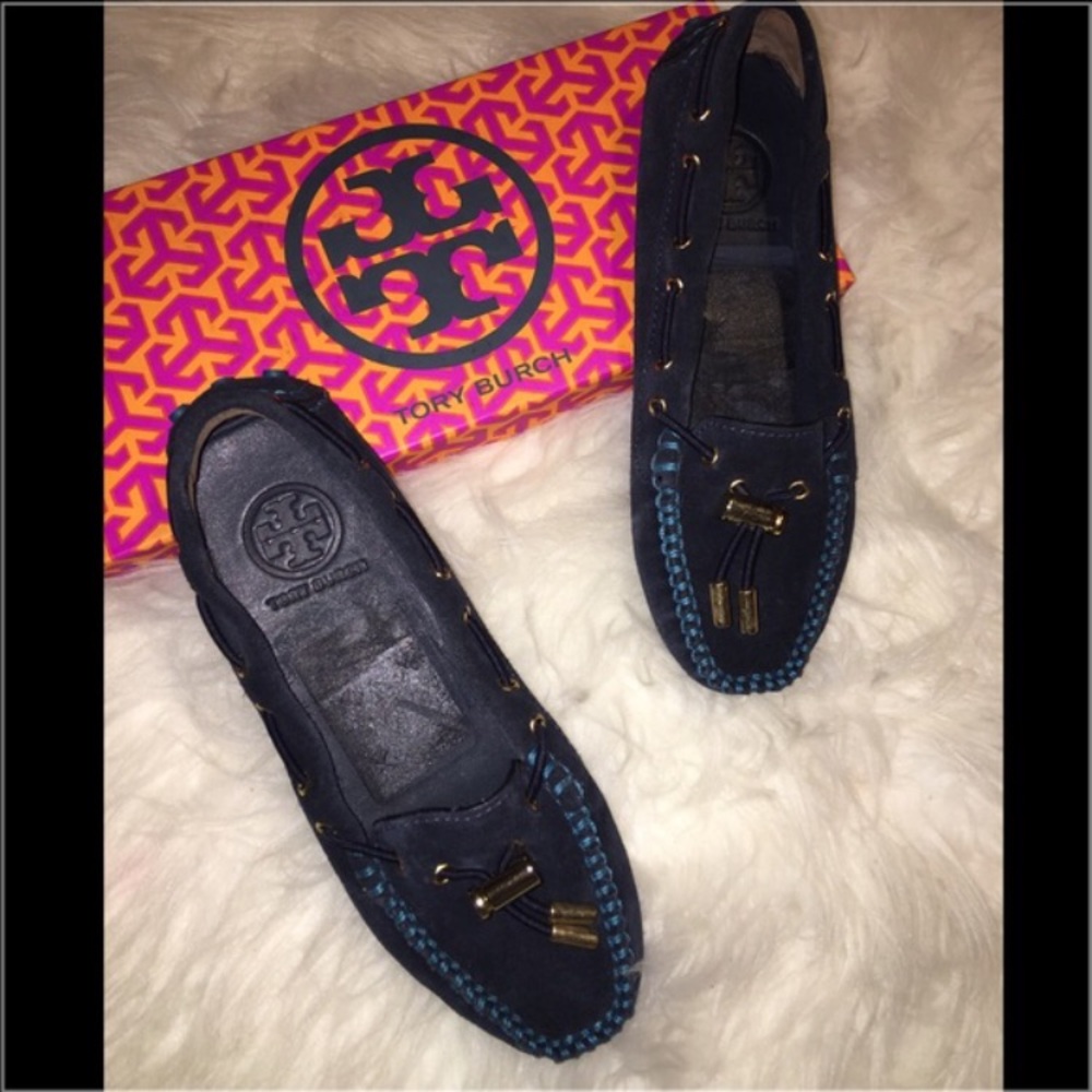 Tory burch blue suede flats