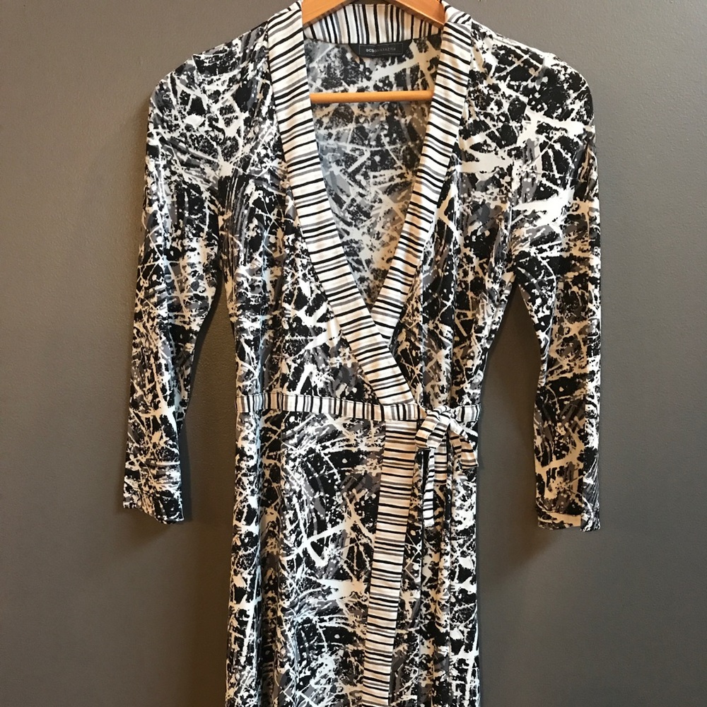 BCBG Black, White, & Gray Wrap Dress