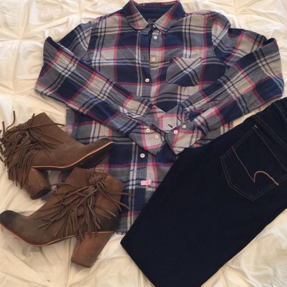 American Eagle Outfitters Blue Plaid Shirt Size 14