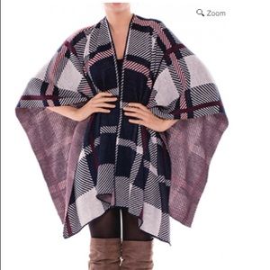 Navy Checkered Poncho