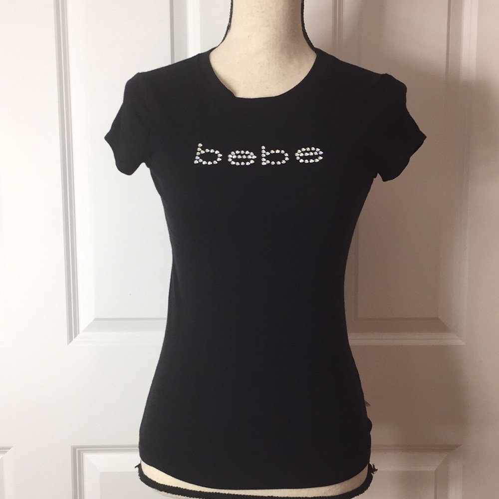 Bebe basic logo rhinestone tee