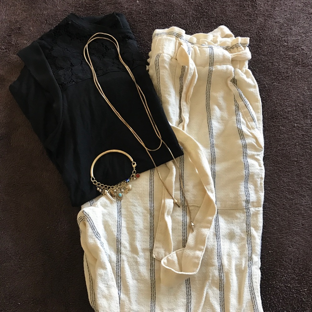 H&M linen stripped slacks