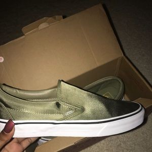 vans olive green slip ons
