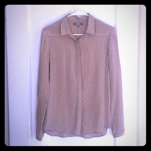 Beige uniqlo 100% silk polka dot shirt