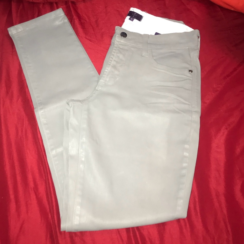 NYDJ light grey leather skinny pants/jeans.