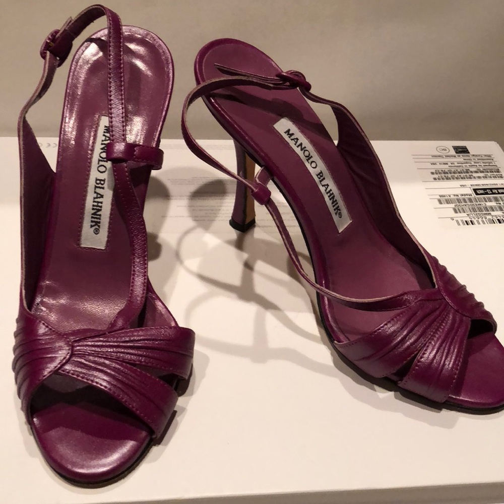 Manolo Blahnik open toe heels w adjustable strap