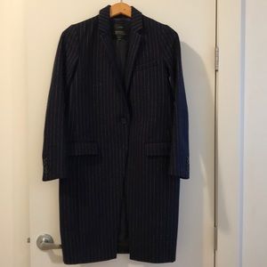 J.Crew Navy Pinstripe Wool Topcoat, MINT CONDITION