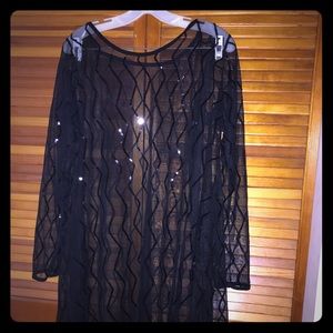 Black all shear sequined dress