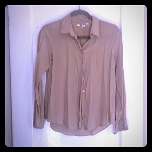 Uniqlo beige button down silk shirt