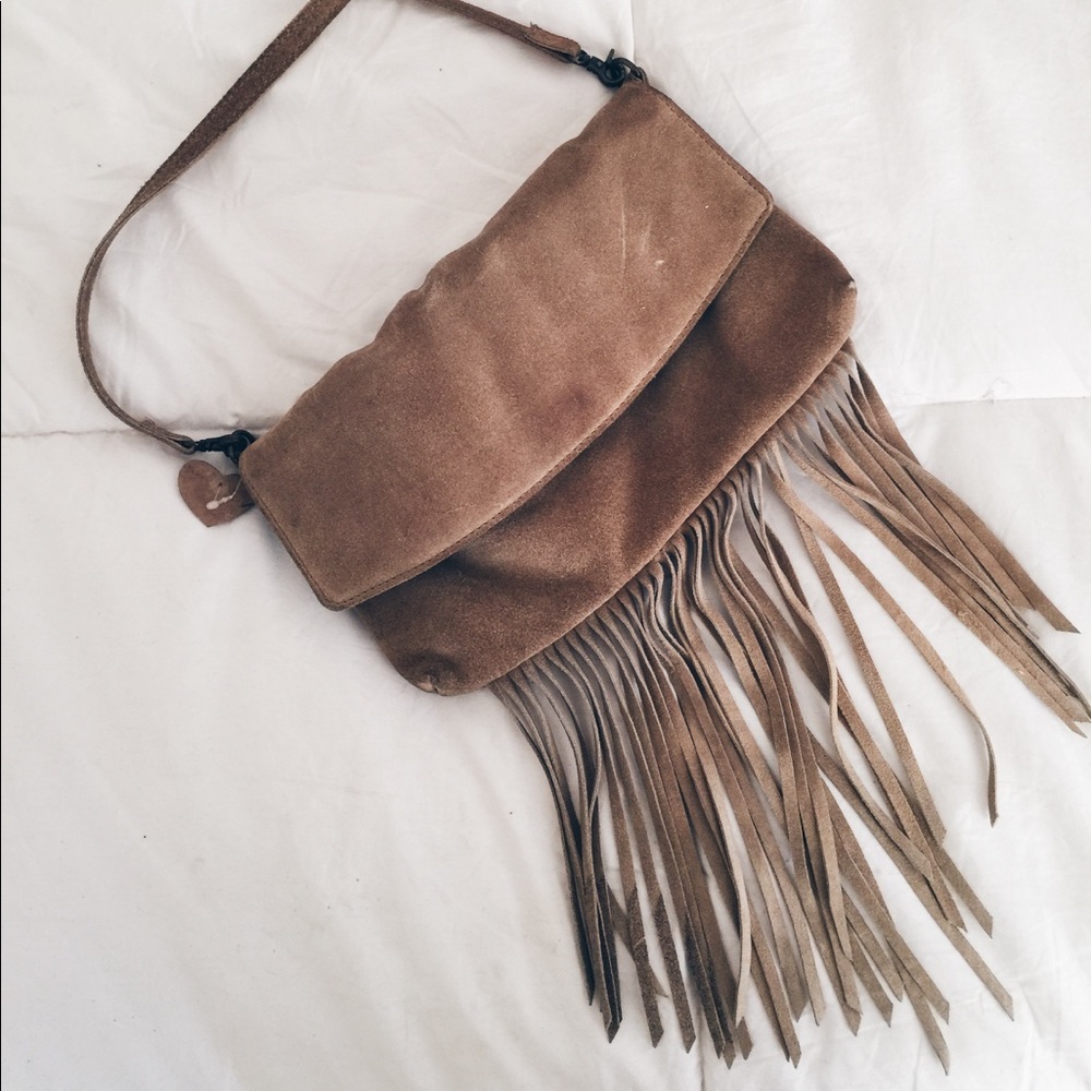 Suede fringe satchel