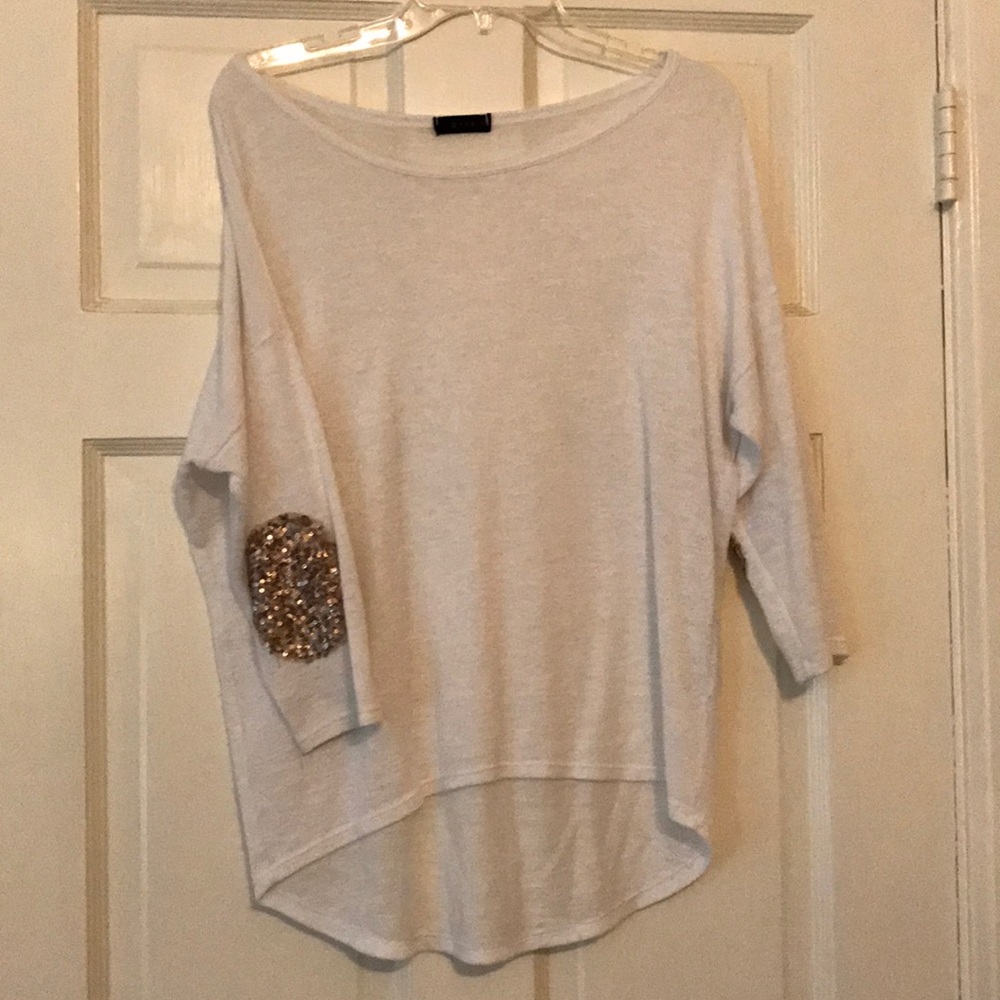 High low sweater e/elbow patches