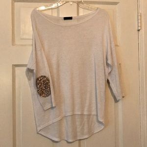 High low sweater e/elbow patches