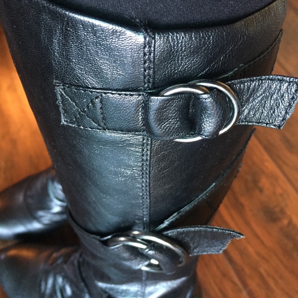 SOLD!! Aldo 2.5" Black Boots w/ strap detail - Picture 2 of 6