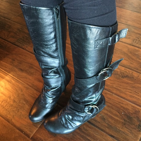 SOLD!! Aldo 2.5" Black Boots w/ strap detail - Picture 3 of 6