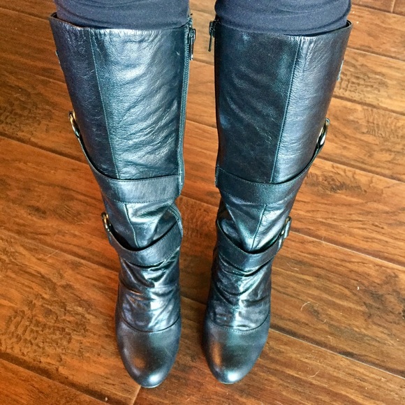 SOLD!! Aldo 2.5" Black Boots w/ strap detail - Picture 4 of 6