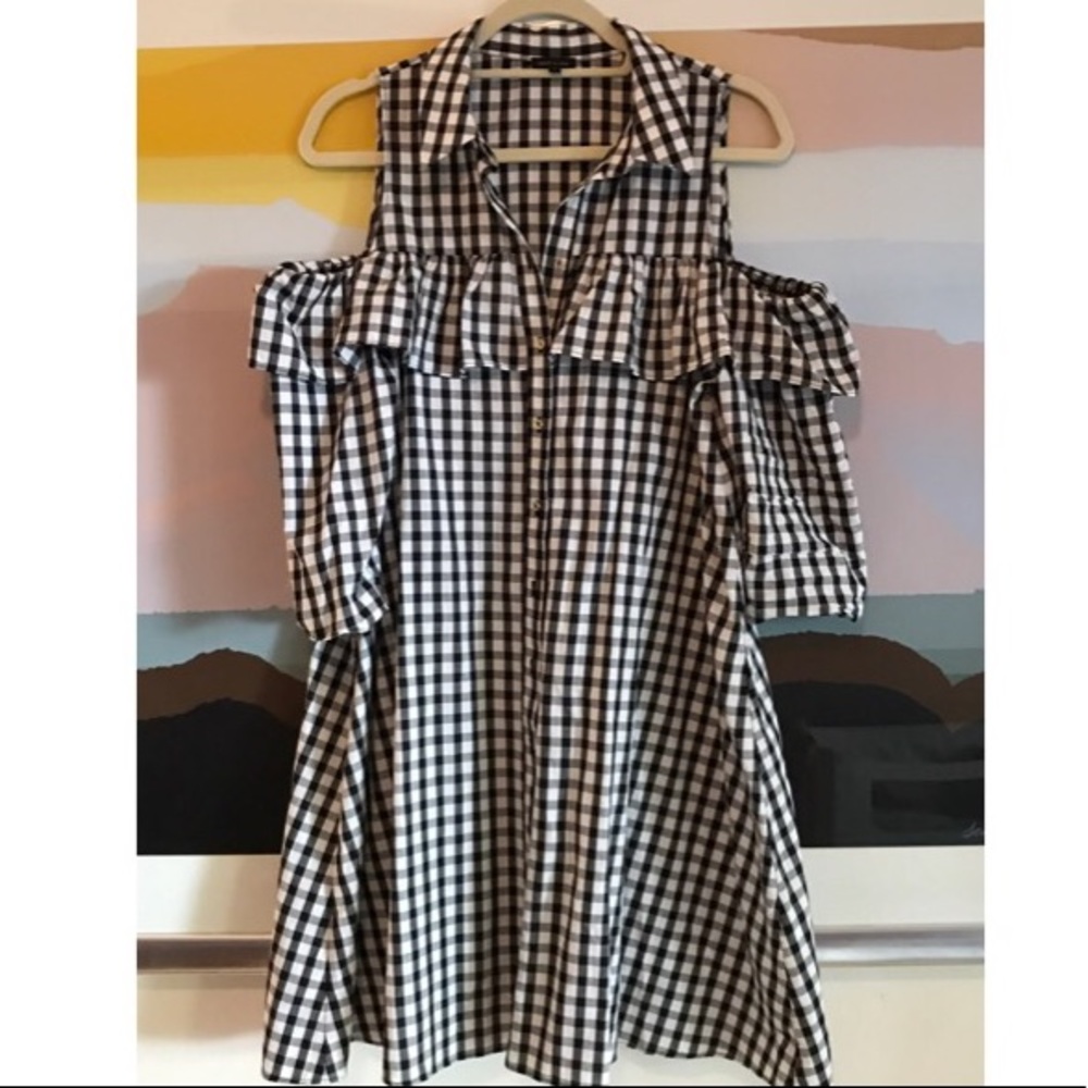 River Island Gingham Cold Shoulder Ruffle Dress