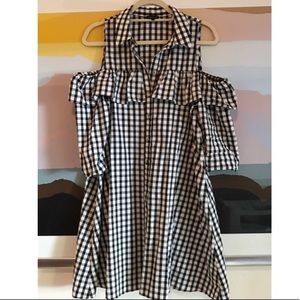 River Island Gingham Cold Shoulder Ruffle Dress