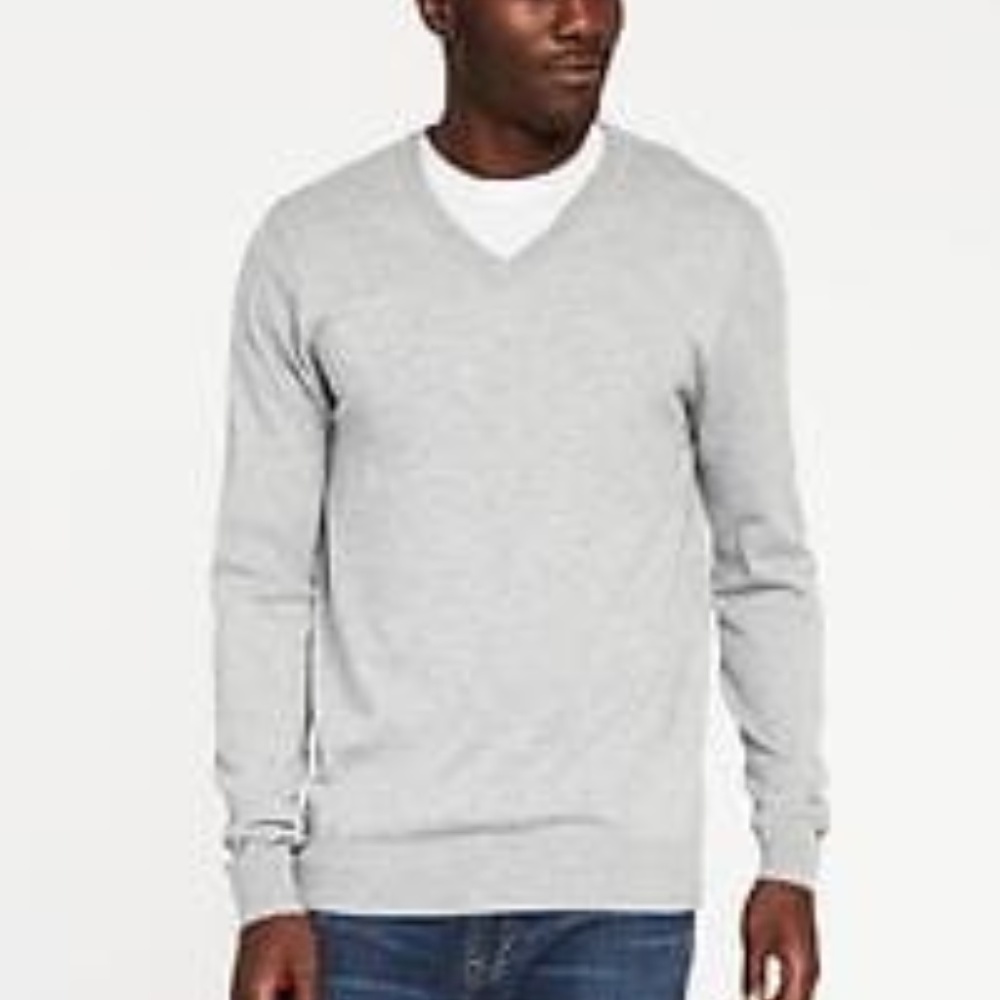 Men's Light Gray V-Neck Sweater