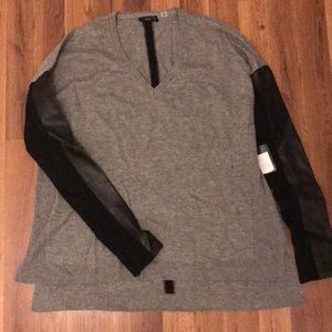 Dex leather sleeve sweater