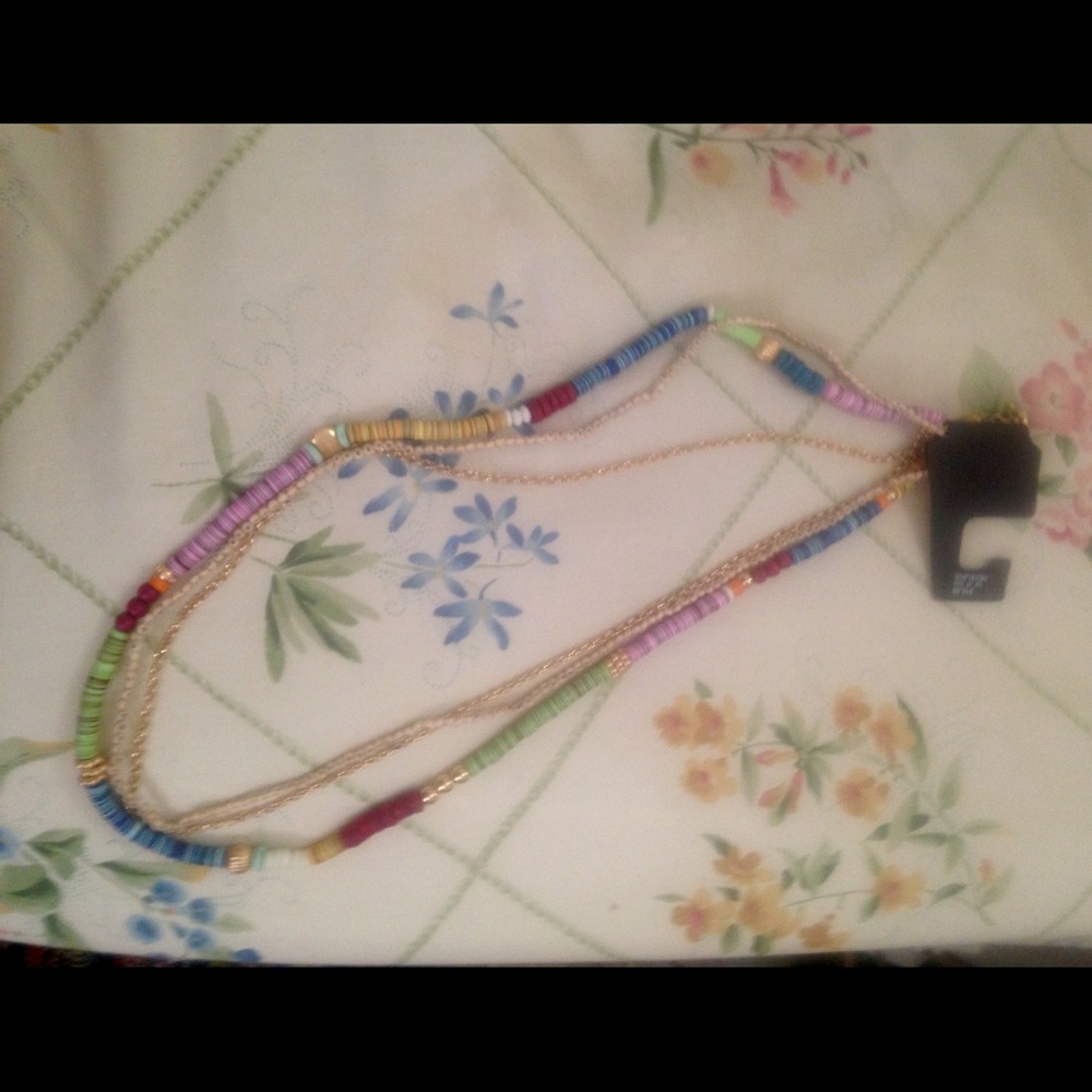 3 strand bead and gold chain necklace-brand new.