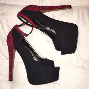 Black & red heel studded platform heels