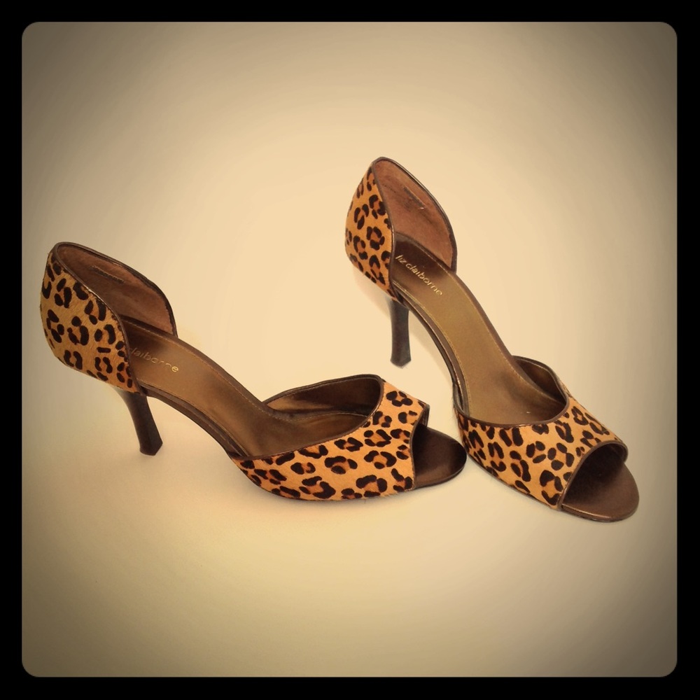 Liz Claiborne Open-Toe Leopard D'Orsay Heels