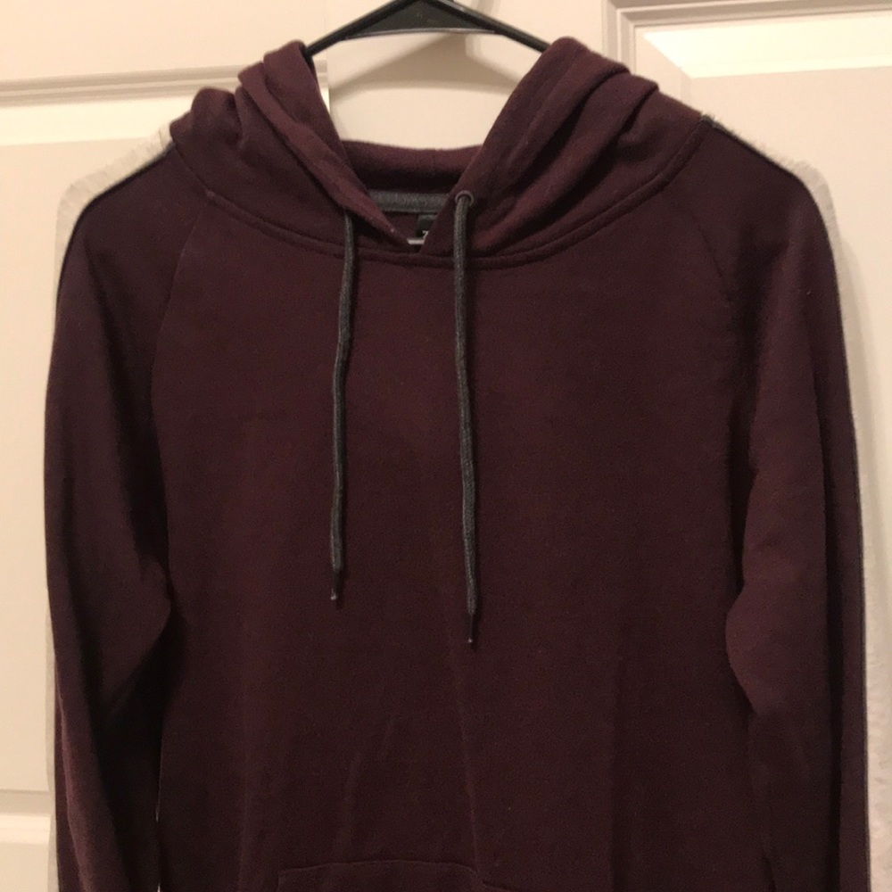 Dark purple hoodie with cream arm stripe- Size M