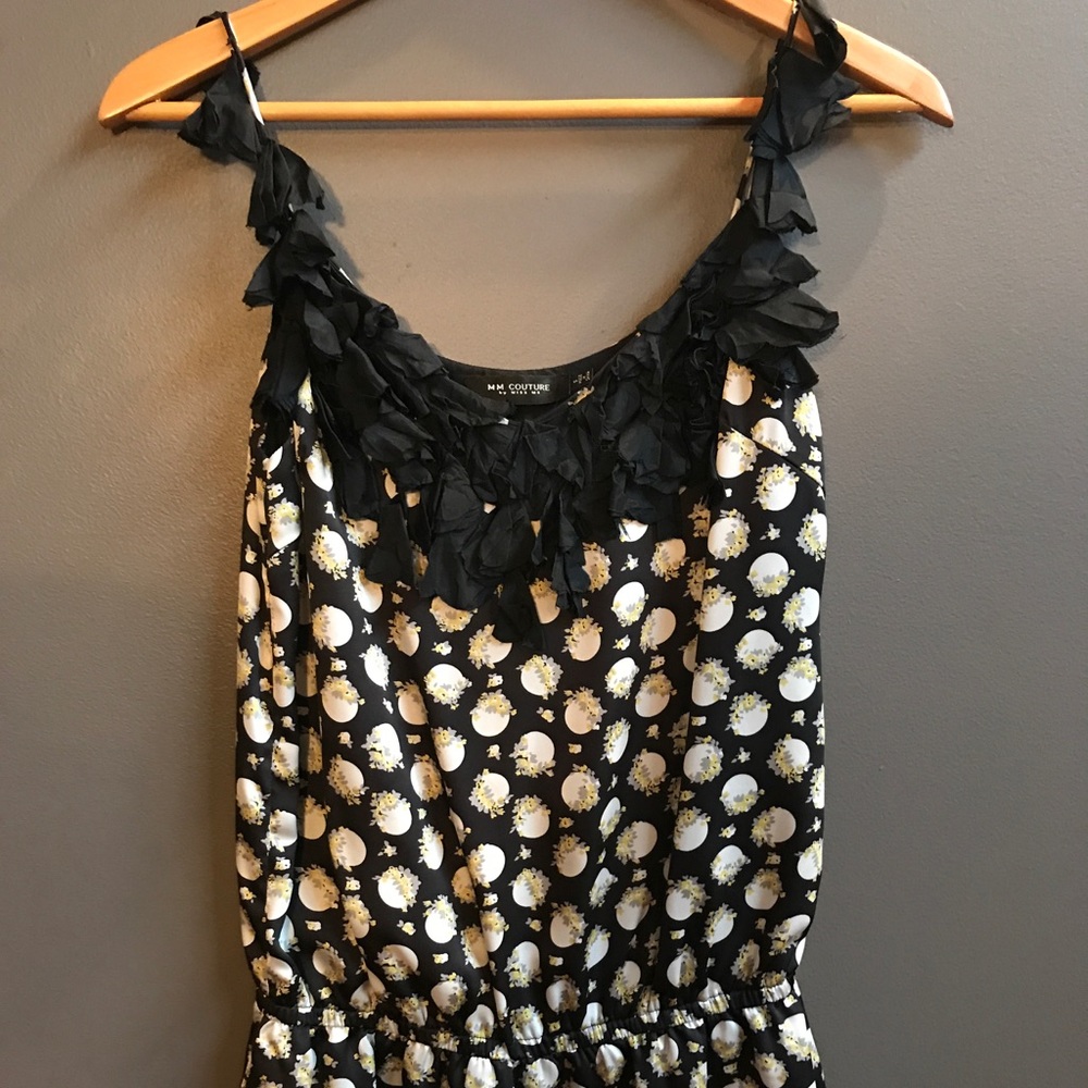 Beautiful Black, Printed Tank With Floral Straps