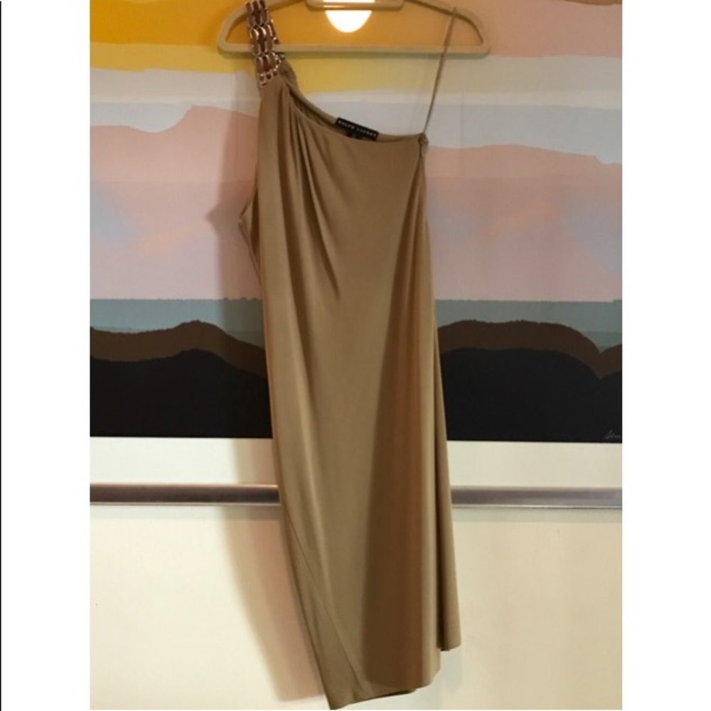 Ralph Lauren One Shoulder Dress w Leather & Metal