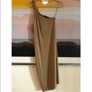 Ralph Lauren One Shoulder Dress w Leather & Metal