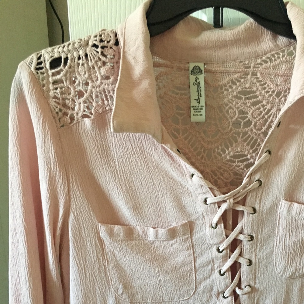 American rag tie front lace back shirt!