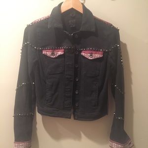 Guess black denim fringe, stud jacket