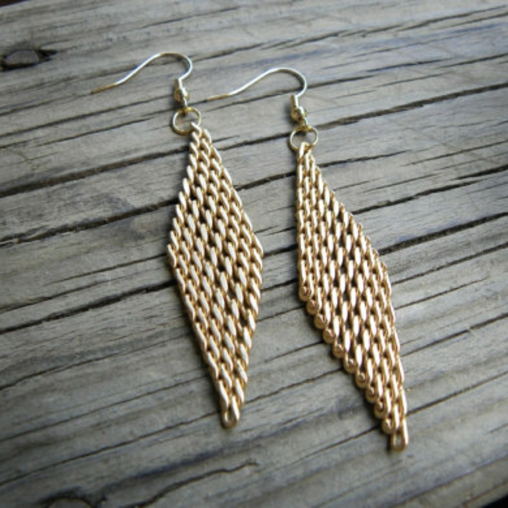 Flexible Mesh Drop Gold Plated Earrings