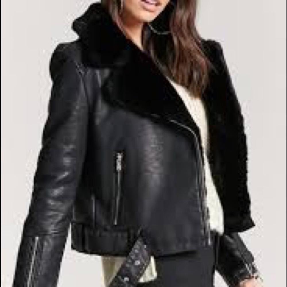 Black Moto Jacket Shearling Lined