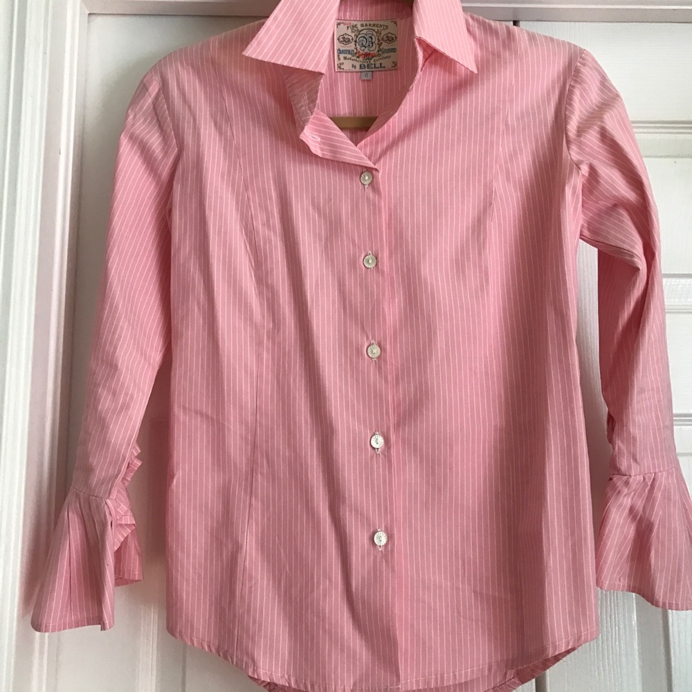 Pink&White Pinstripe with Fan Sleeve