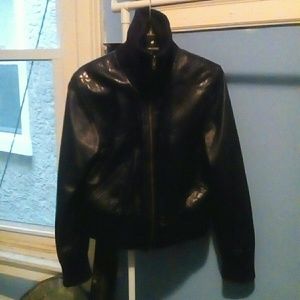 Black leather bomber