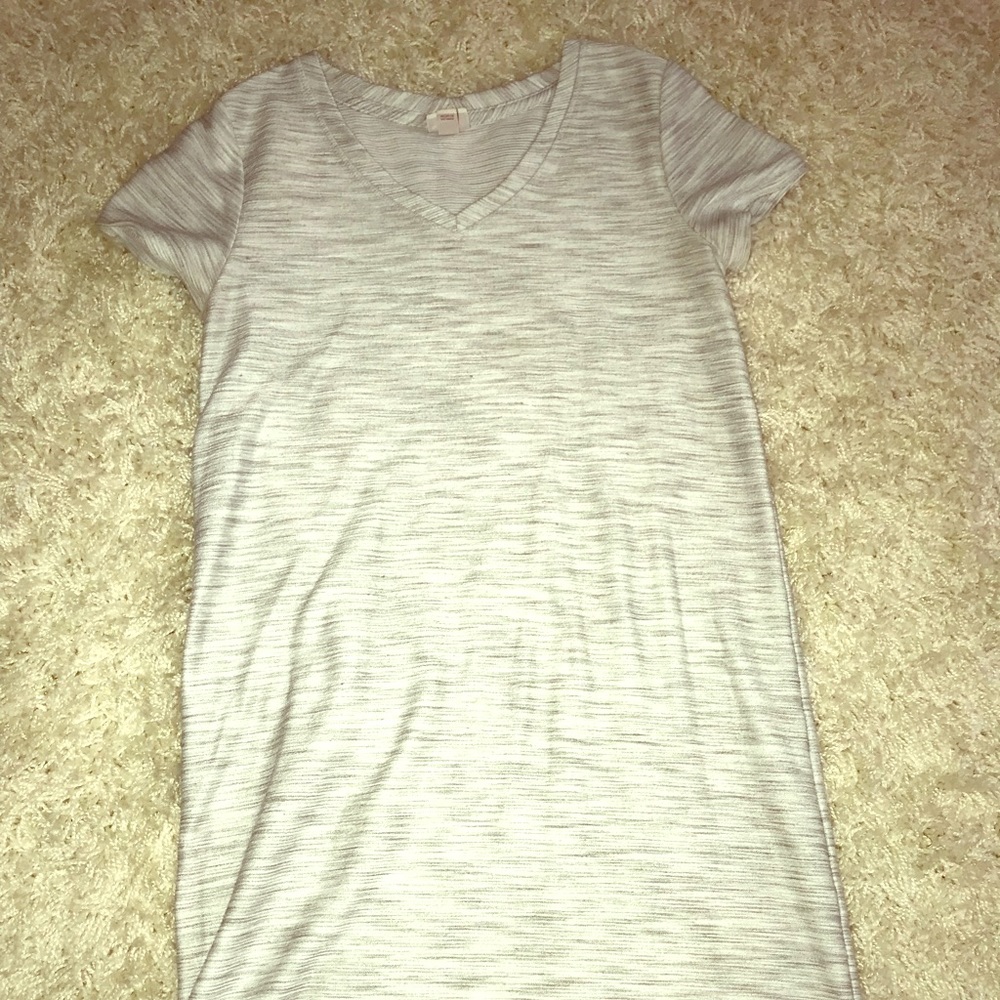 Grey and White Short-Sleeved T-Shirt Dress