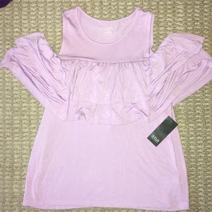 !SOLD! NWT Lilac Cold Shoulder Ruffle Top
