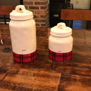 SOLD Rae Dunn plaid canisters “Yum” & “Snack”