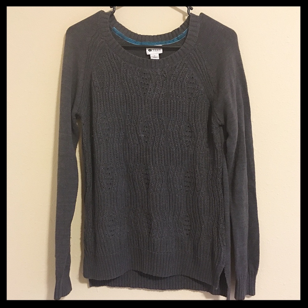 Gray cabled knit sweater