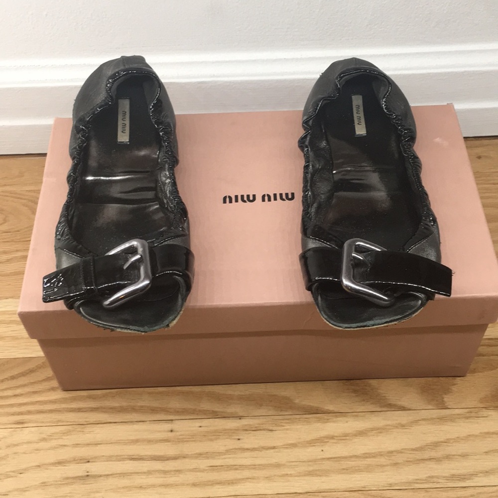 Miu Miu Open Toe Flats With Buckle - image 1