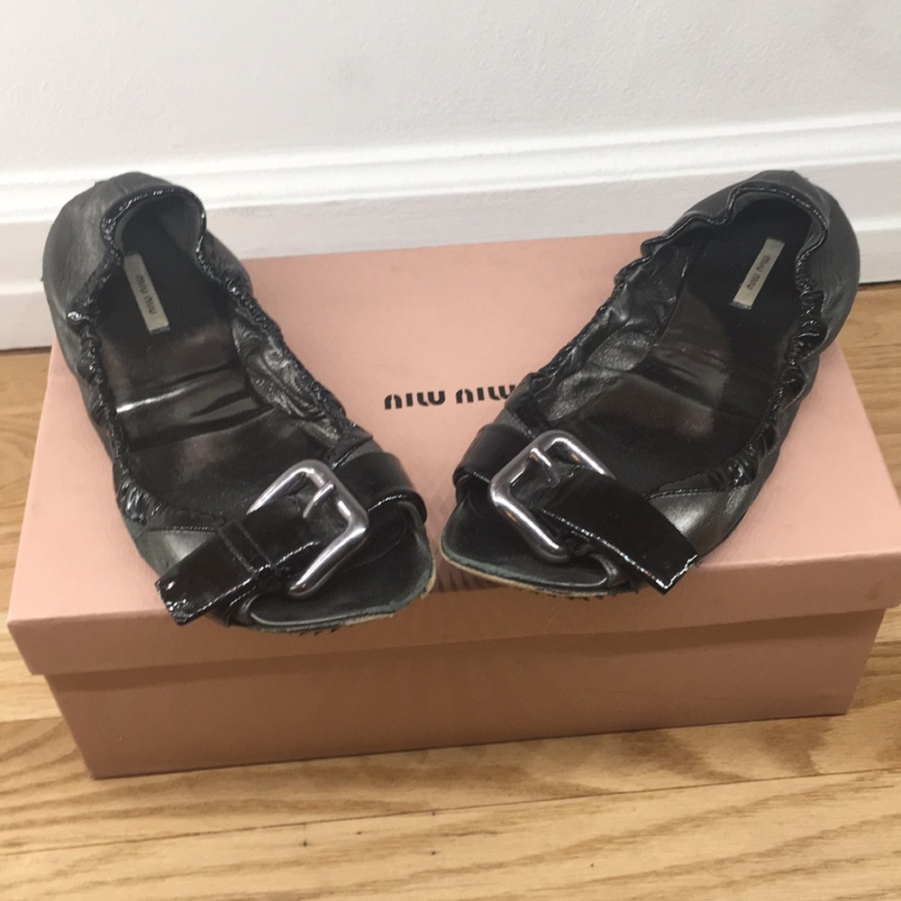 Miu Miu Open Toe Flats With Buckle - image 3